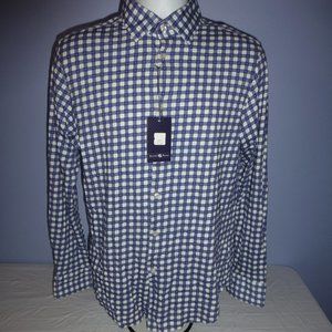 Men Stone Rose Blue White Check Knit Long Sleeve Dress Shirt Size 3/M NWT